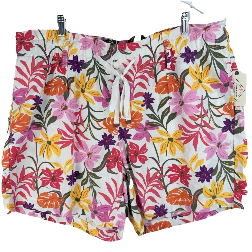 St. John's Bay Women's Shorts 55%‎ Linen 45% Rayon-floral drawstring NWT SZ-1X